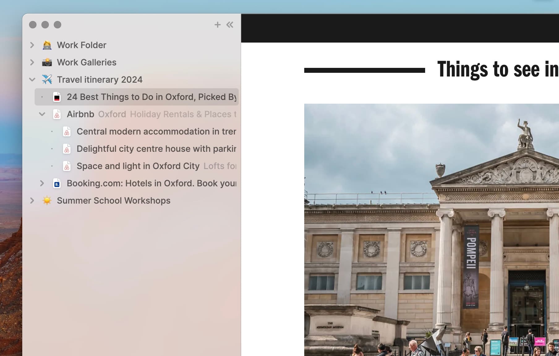 Horse Browser’s hierarchical Trails navigation feature with multiple nested pages open