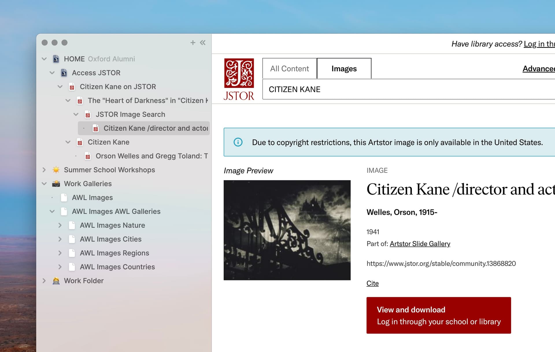 Horse Browser with its hierarchical Trail feature being demonstrated with multiple pages of Jstor open