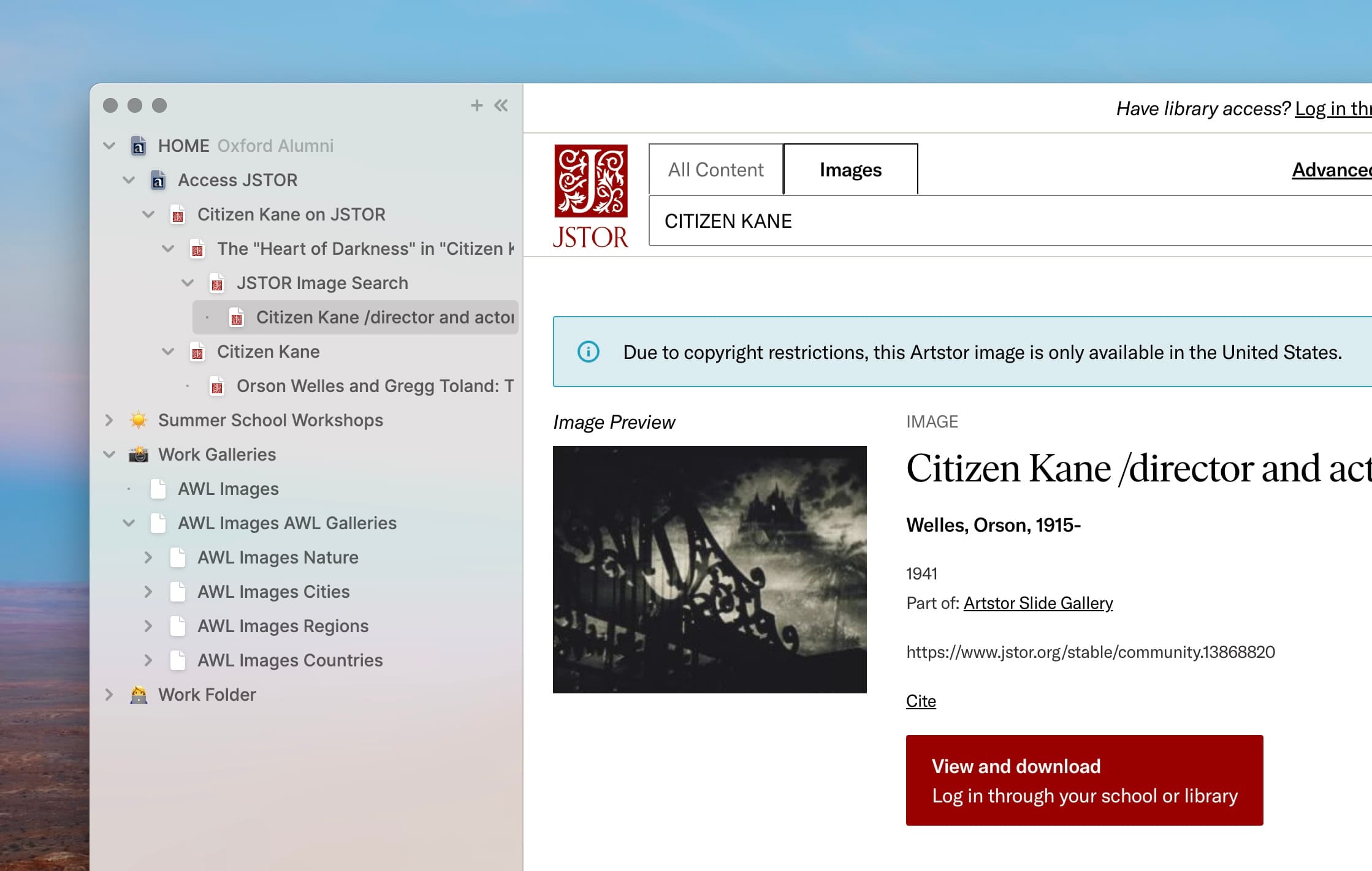 Horse Browser with its hierarchical Trail feature being demonstrated with multiple pages of Jstor open