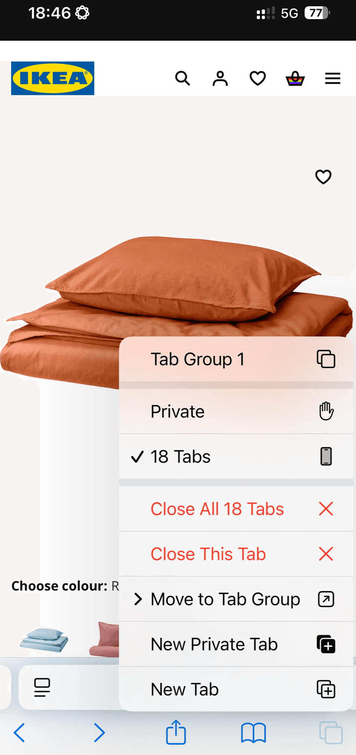 Screenshot of Safari open with a menu open that includes an option to close all tabs