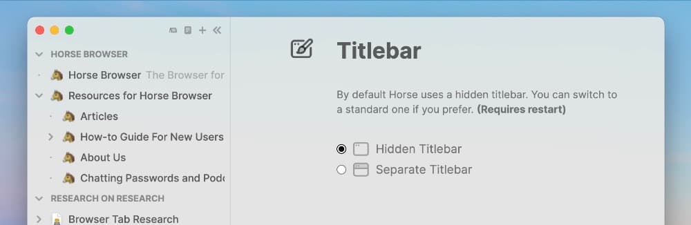 Title bar feature in Horse Browser