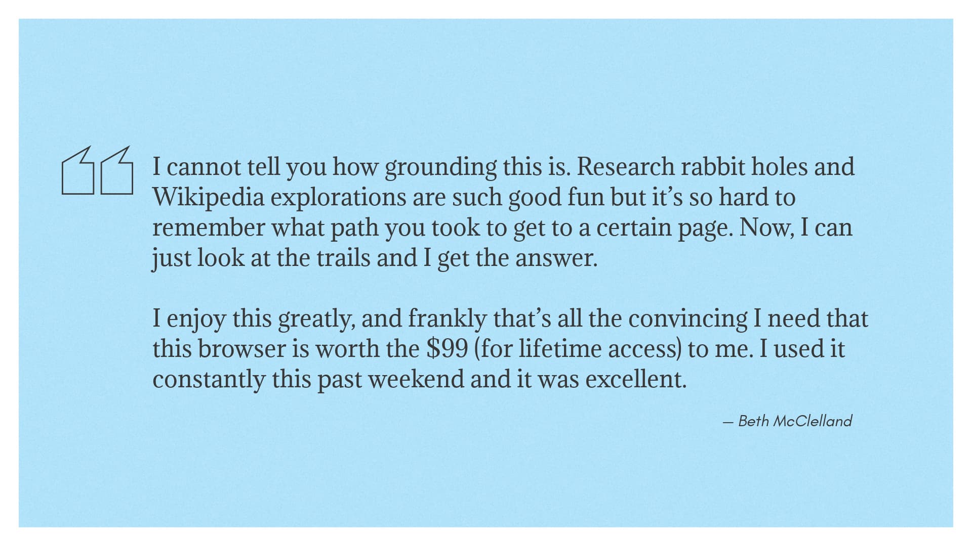 Review quote from Beth McClelland about Horse Browser