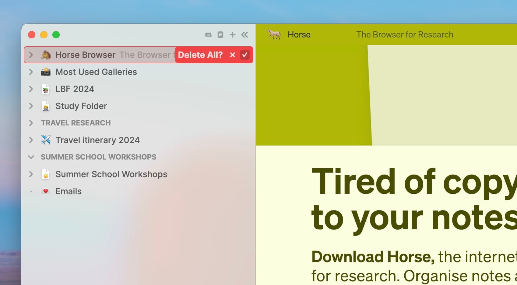 Button reminder to close all pages in a Trail in Horse Browser