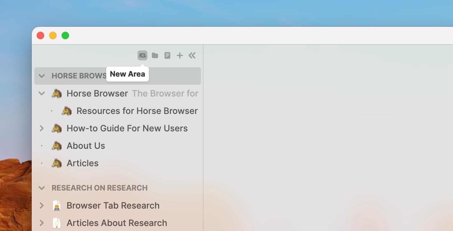 Opening a new Area feature in Horse Browser