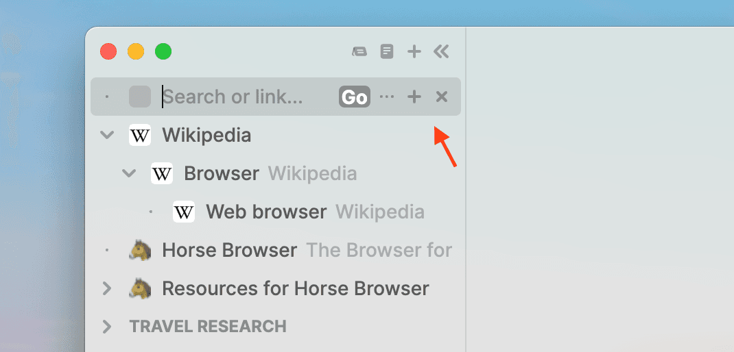 New Trail opened in Horse Browser with space for Google term or URL link