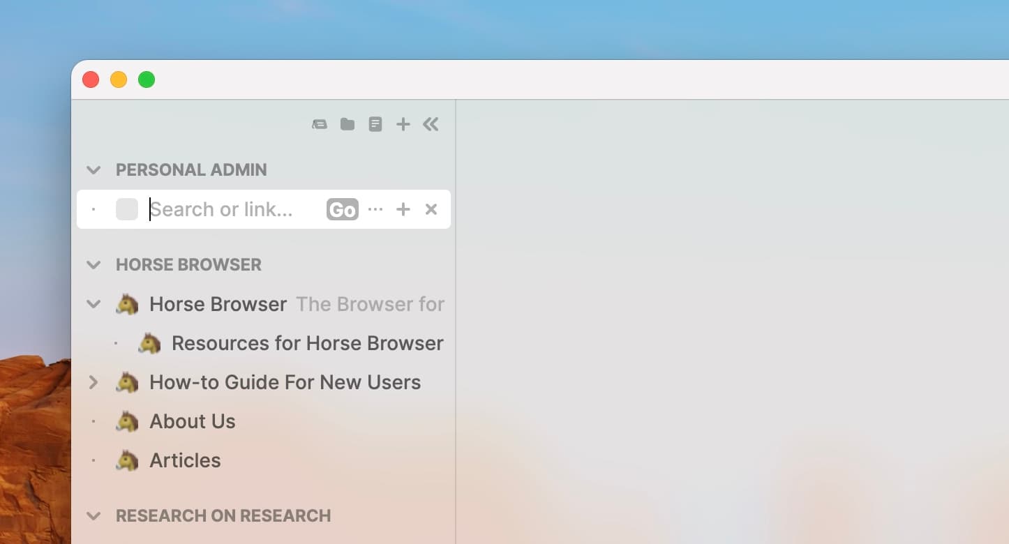 Area open in Horse Browser with blank nested Trail beneath