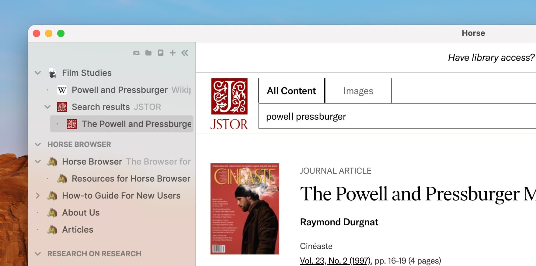 Notes feature open in Horse Browser with Trail of nested pages expanded