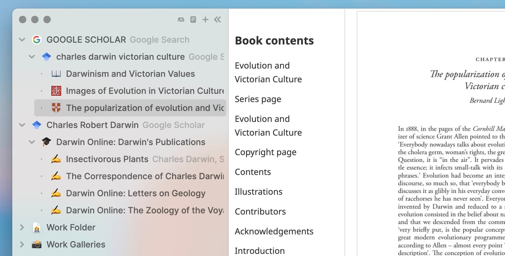 Horse Browser’s hierarchical navigation method, named Trails, which saves nested pages in the browser’s Sidebar