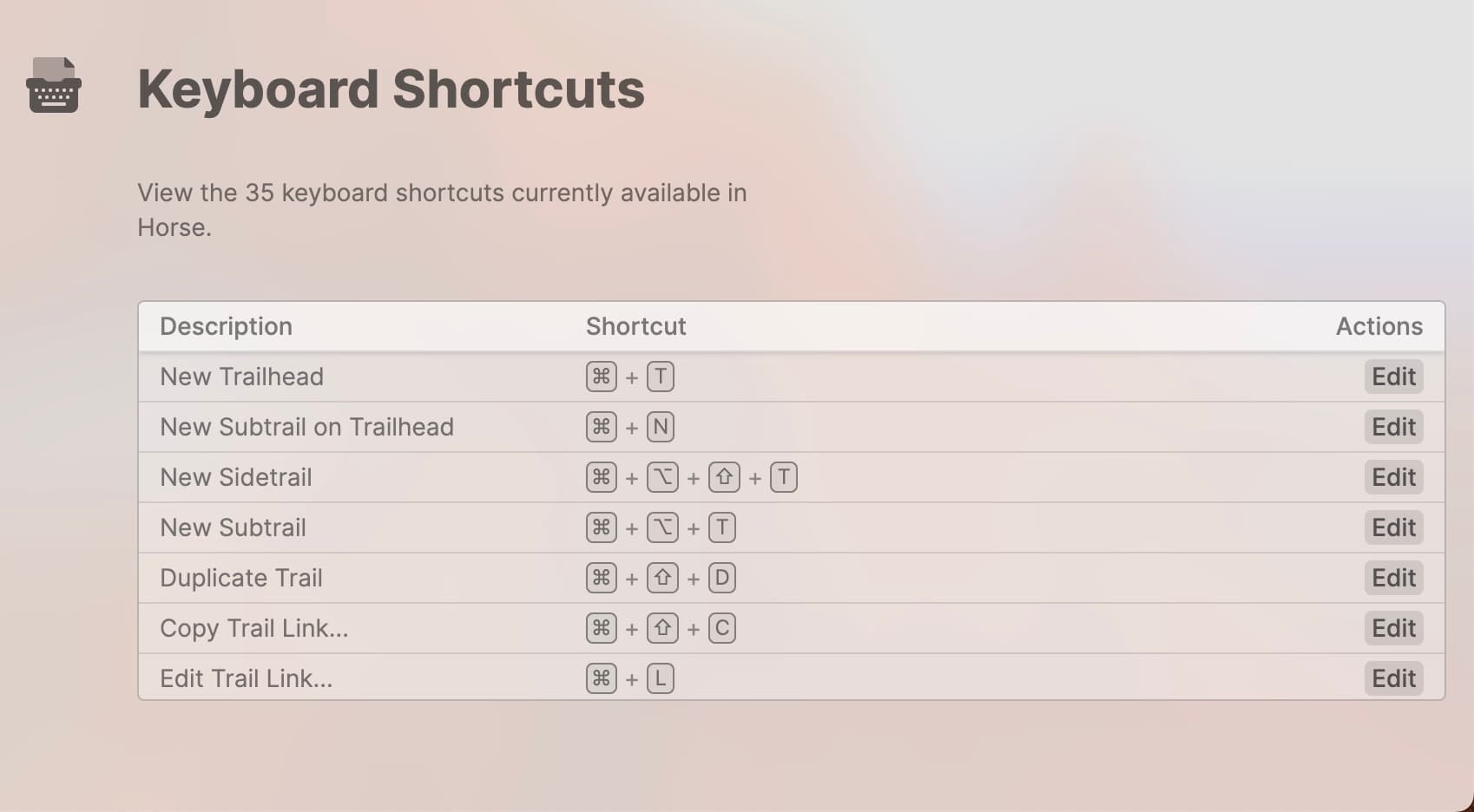 Horse Browser’s keyboard shortcuts configuration feature