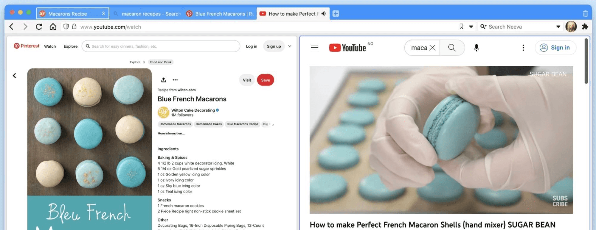 Screenshot of Vivaldi Browser showing split screen view