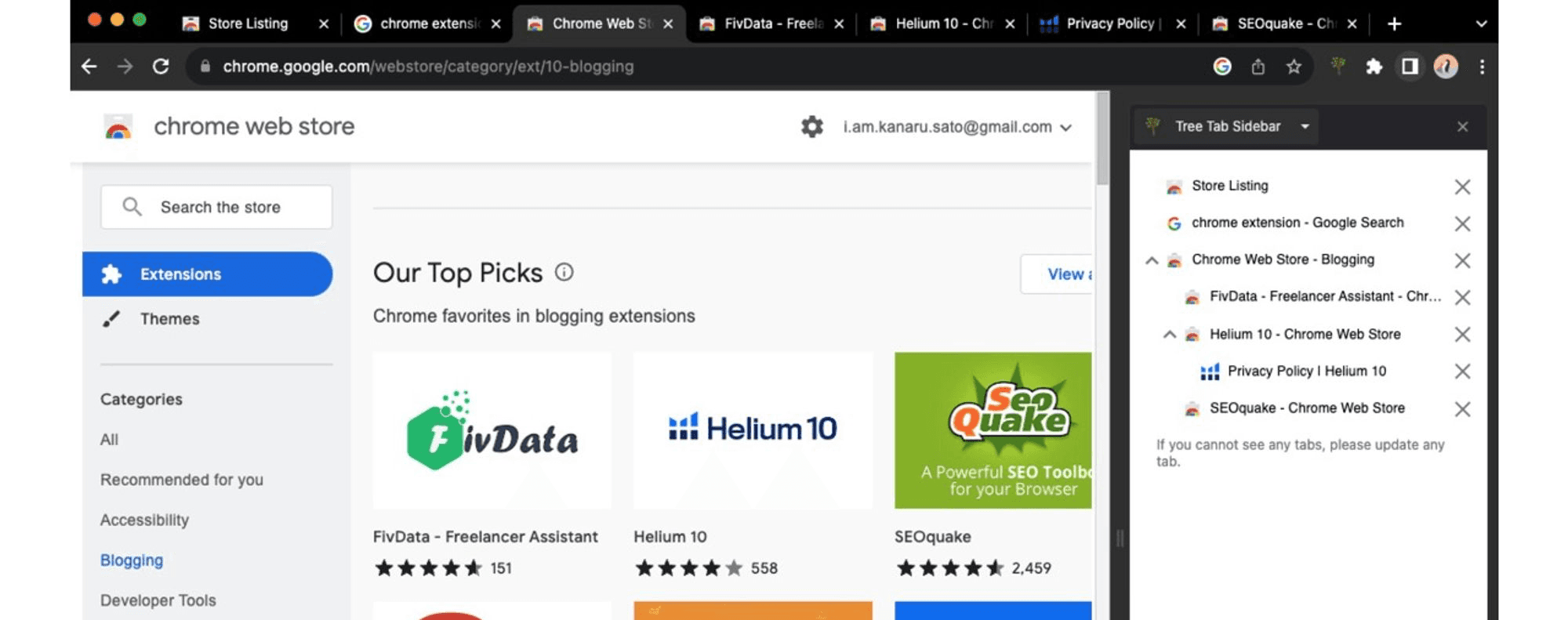 Screenshot of Tree Tab Sidebar with tree style tabs shown in sidebar