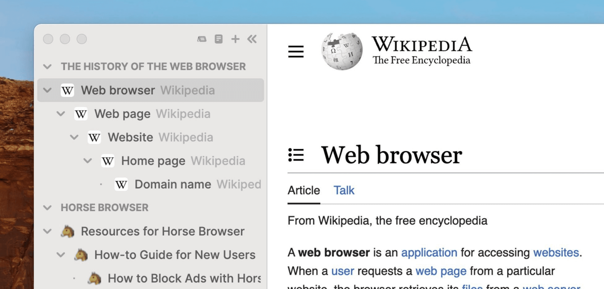 Screenshot of Horse Browser’s Trails feature