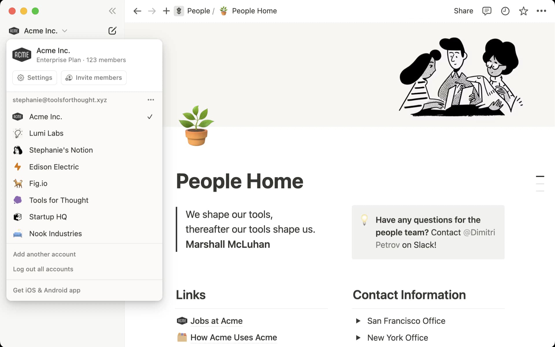 Screenshot of a Notion workspace 