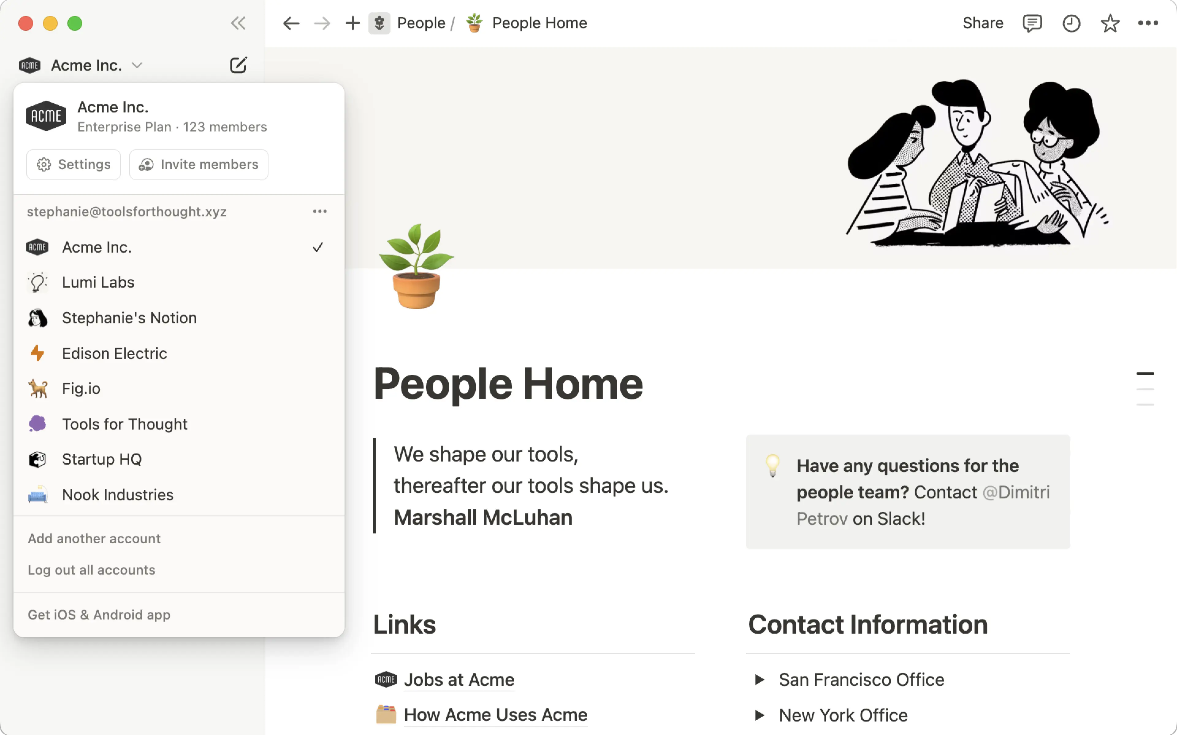 Screenshot of a Notion workspace 