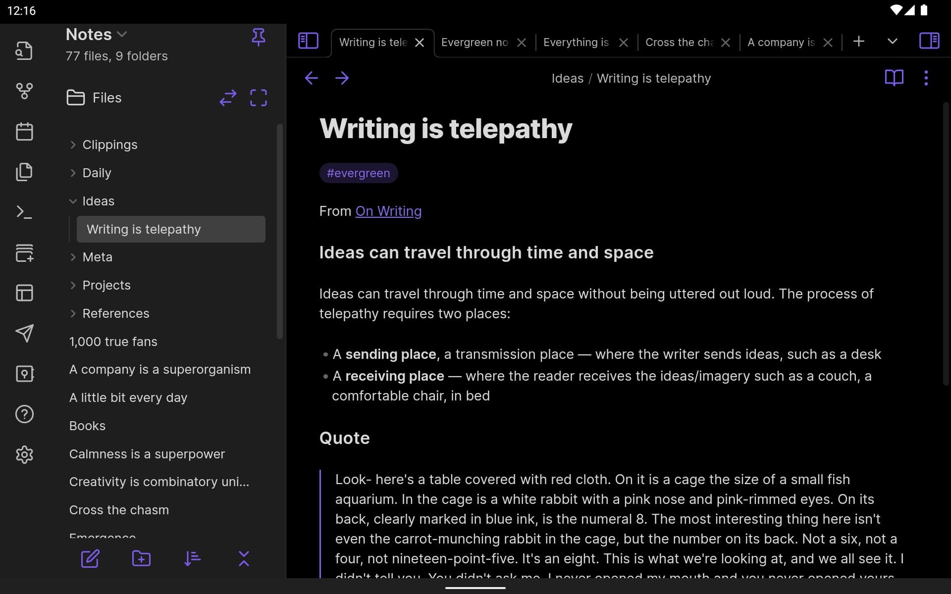 Screenshot of Obsidian’s linked notes system