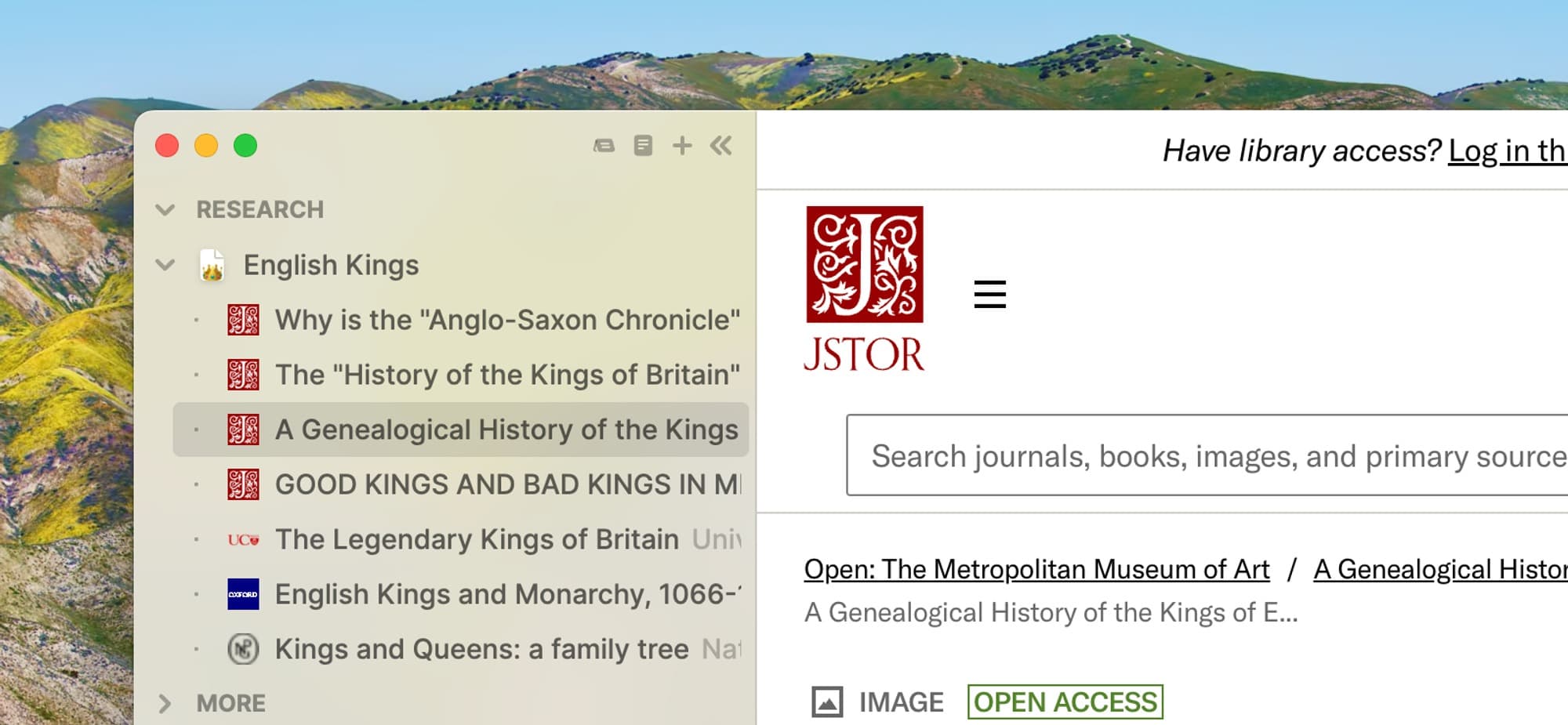 Horse Browser screenshot with Trails of nested pages in its sidebar