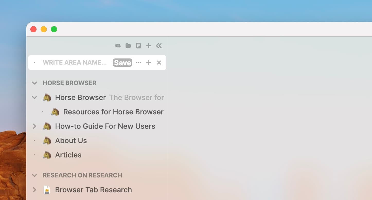 Area name input field in Horse Browser
