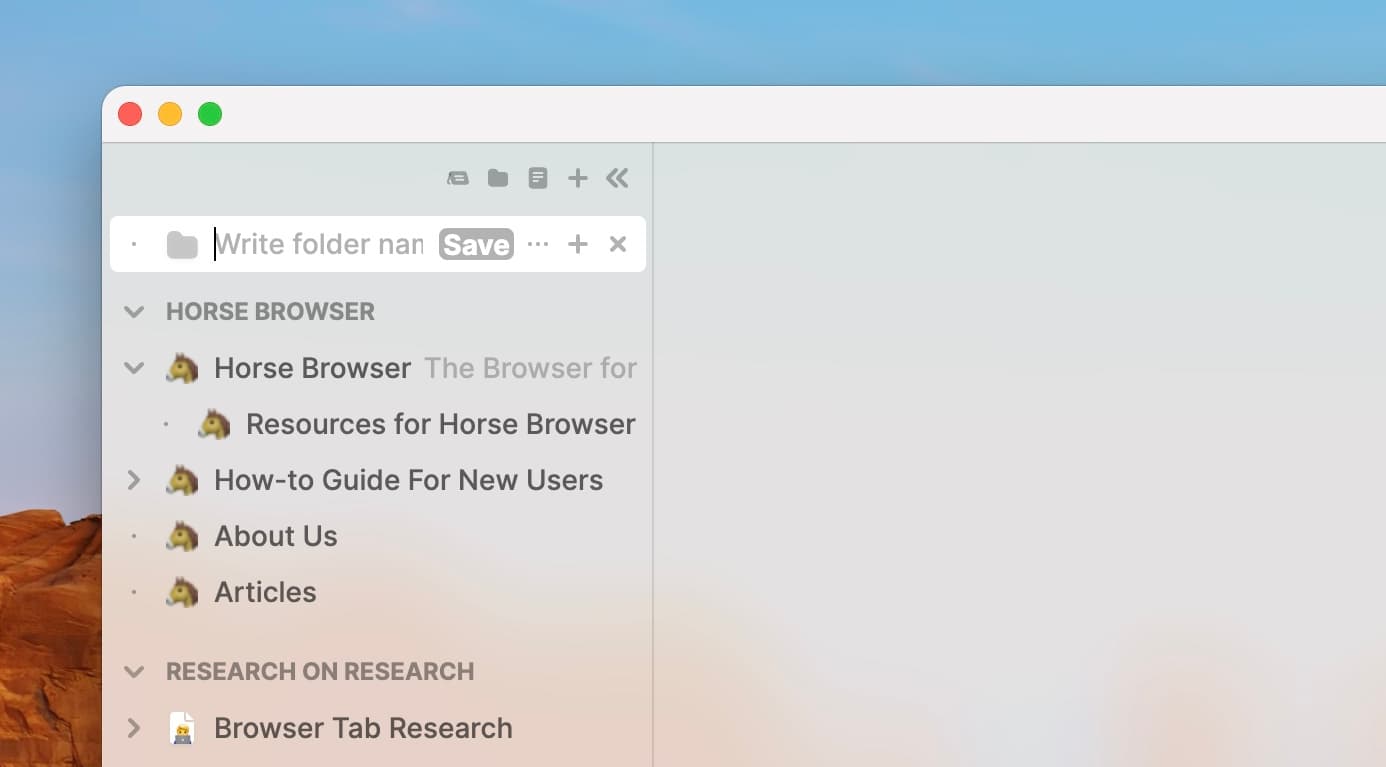 Folder feature open in Horse Browser with space to write Folder name