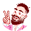 pixel art of pascal throwing a peace sign